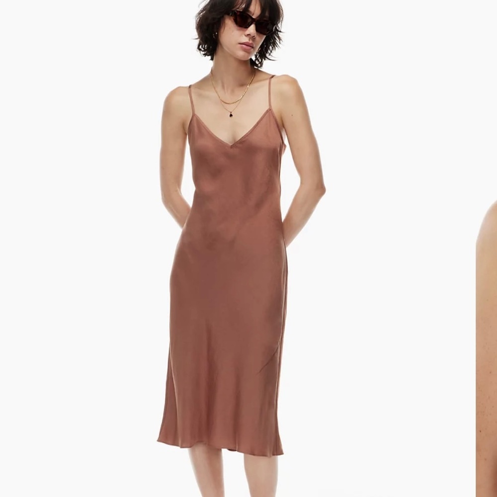 Aritzia Brown Slip Midi Dress with Spaghetti Straps